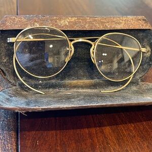 Antique Full View 12K Gold Filled Wire Rim Spectacles EyeGlasses W/Original Case